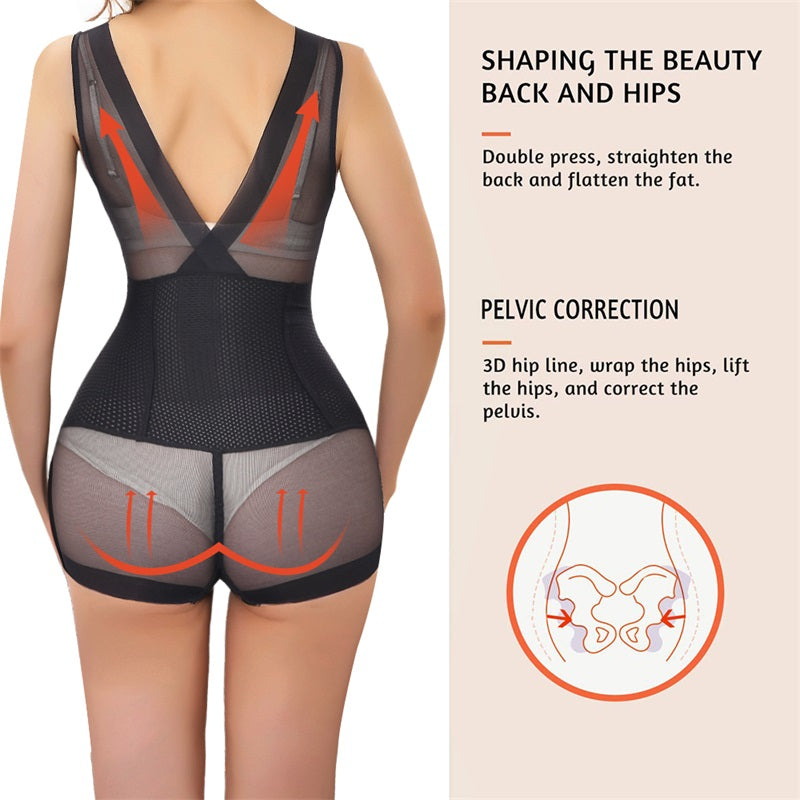 Side Zipper High Waist Trainer Leggings Bodysuit Slim Tummy Tucker Bra